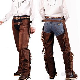 Chaps western in pelle scamosciata con frange