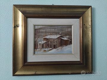  quadro olio vintage E.Sereni Nevicata in campagna