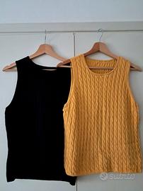 Set 2 Canotte/Top Smanicati in Seta e Cotone T. L