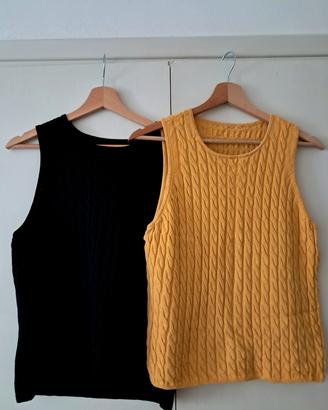 Set 2 Canotte/Top Smanicati in Seta e Cotone T. L
