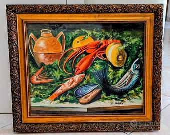 Quadro natura morta firmato dipinto a mano a olio.