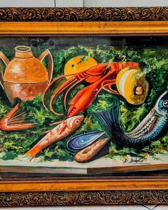 Quadro natura morta firmato dipinto a mano a olio.