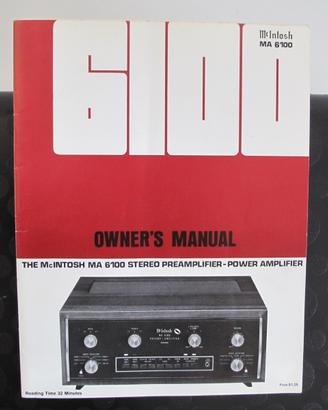 MCINTOSH MA6100 PREAMPLIFIER OWNER’MANUAL ORIGINAL