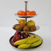 Alzata portafrutta a tre piani in acciaio inox