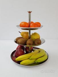 Alzata portafrutta a tre piani in acciaio inox