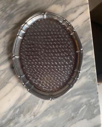 Vassoio Vintage Argentato Ovale Lavorato Decorativ