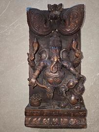 Ganesha, pannello in legno intagliato 