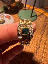 Anello Vintage in Oro 18k Smeraldo e diamanti