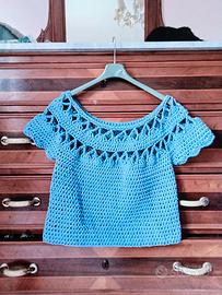 Maglia donna in cotone artigianale tg S/M. Collo a