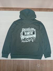 Felpa con cappuccio grigio/verde hip-hop y2k 