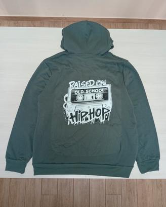 Felpa con cappuccio grigio/verde hip-hop y2k 