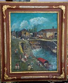 Dipinto olio su tela firmato_scena all’antica