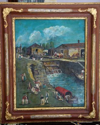 Dipinto olio su tela firmato_scena all’antica