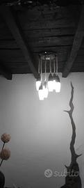 Lampadario Vintage Anni '60 in Vetro Lavorato e Me