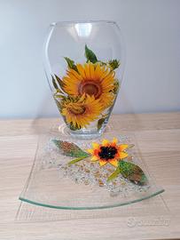 Set Vaso e piatto con girasoli
