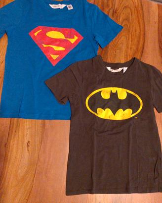 2 x T-shirt H&M Superman e Batman 7-8 anni