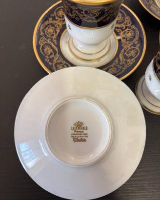 Servizio the 6 porcellana bianca blu e oro Limoges