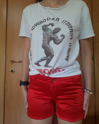 pantaloncino rosso effetto raso ragazza 