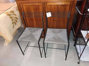 Coppia di Sedie in Paglia e Metallo Vintage