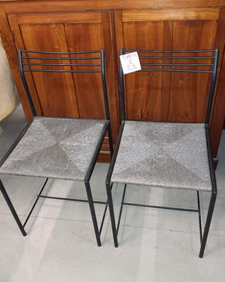 Coppia di Sedie in Paglia e Metallo Vintage