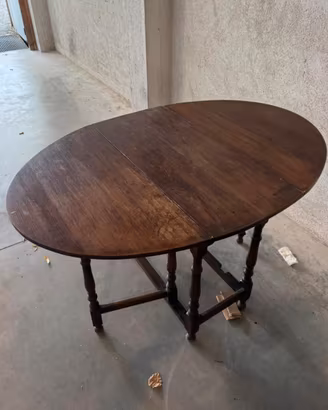 Tavolo Antico Ovalizzato a Ribalta Legno