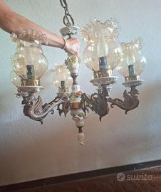 Lampadario retro' in ceramica