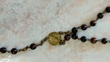 Rosario- collana con grani marroni e croce