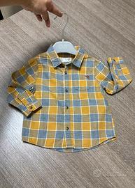 Camicia 92 cm bimbo 2 anni grigio/senape a scacchi
