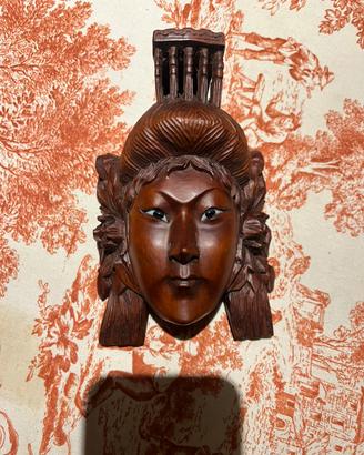 Maschera Giapponese Legno Intagliato