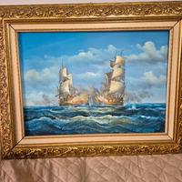 Quadro naumachia combattimento navale 92x72