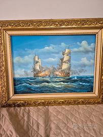 Quadro naumachia combattimento navale 92x72
