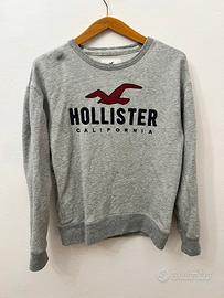 🦅 Felpa Hollister Grigia Logo Ricamato Uomo Casual