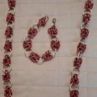 Collana lunga in chainmaille argento/bordeaux 