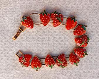 Braccialetto vintage scorrevole dorato con fragole