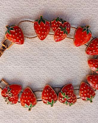 Braccialetto vintage scorrevole dorato con fragole