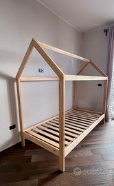 Letto Capanna in pino massello Archi legno grezzo