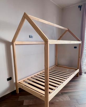 Letto Capanna in pino massello Archi legno grezzo