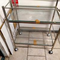 carrello  vetro acciaio inox con ruote