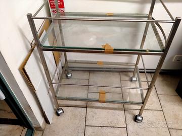 carrello  vetro acciaio inox con ruote