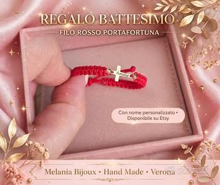 Braccialetto Filo Rosso Croce Nome Oro 14k