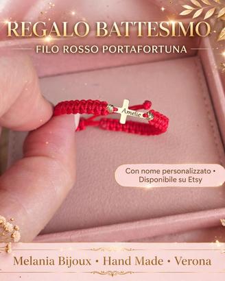 Braccialetto Filo Rosso Croce Nome Oro 14k