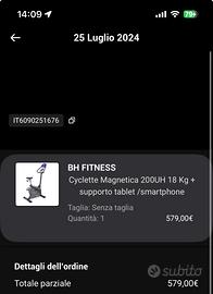 Cyclette da casa, marca BH 200 UH come nuova