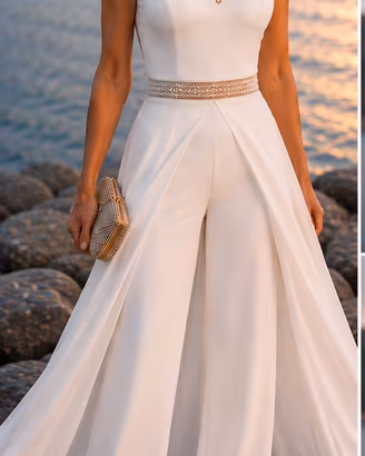 Tuta Sposa Avorio Chiffon  TG 44 NUOVA 