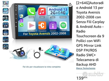 Autoradio Android 13 9" per Toyota Avensis 200-2/8