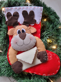 Calza befana o da camino con renna, fatto a mano