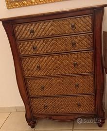 Cassettiera in Noce e Rattan