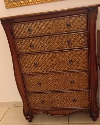 Cassettiera in Noce e Rattan