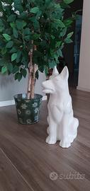 Statua vintage cane pastore ceramica bianca 44 cm.