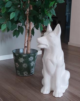 Statua vintage cane pastore ceramica bianca 44 cm.
