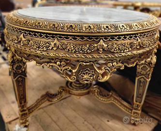 Tavolo Barocco da salotto in Legno Dorato e Marmo